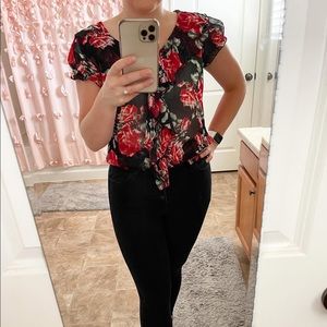 Women’s black with red floral blouse